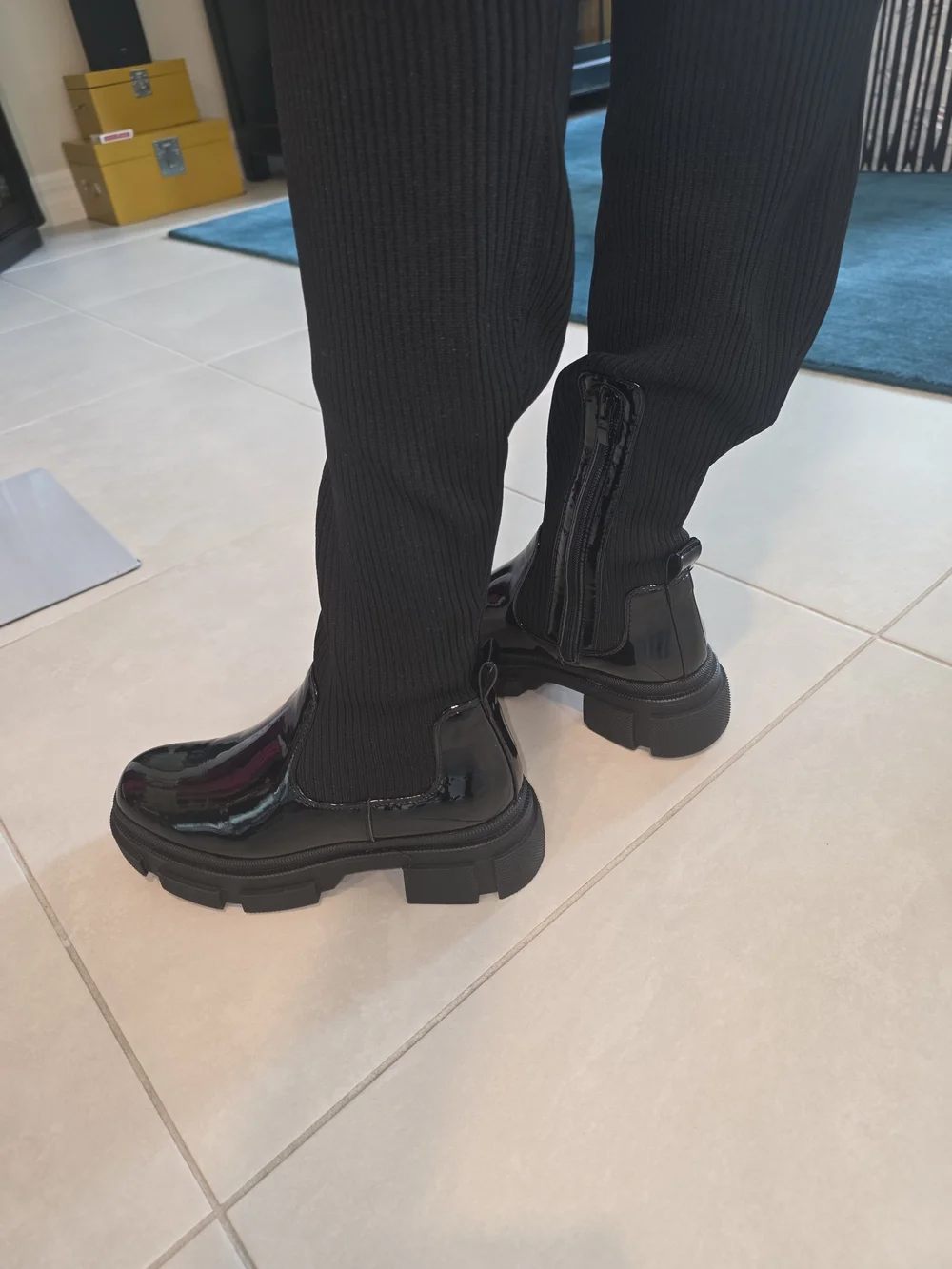 Black Over-the-Knee Ribbed Sock Boots